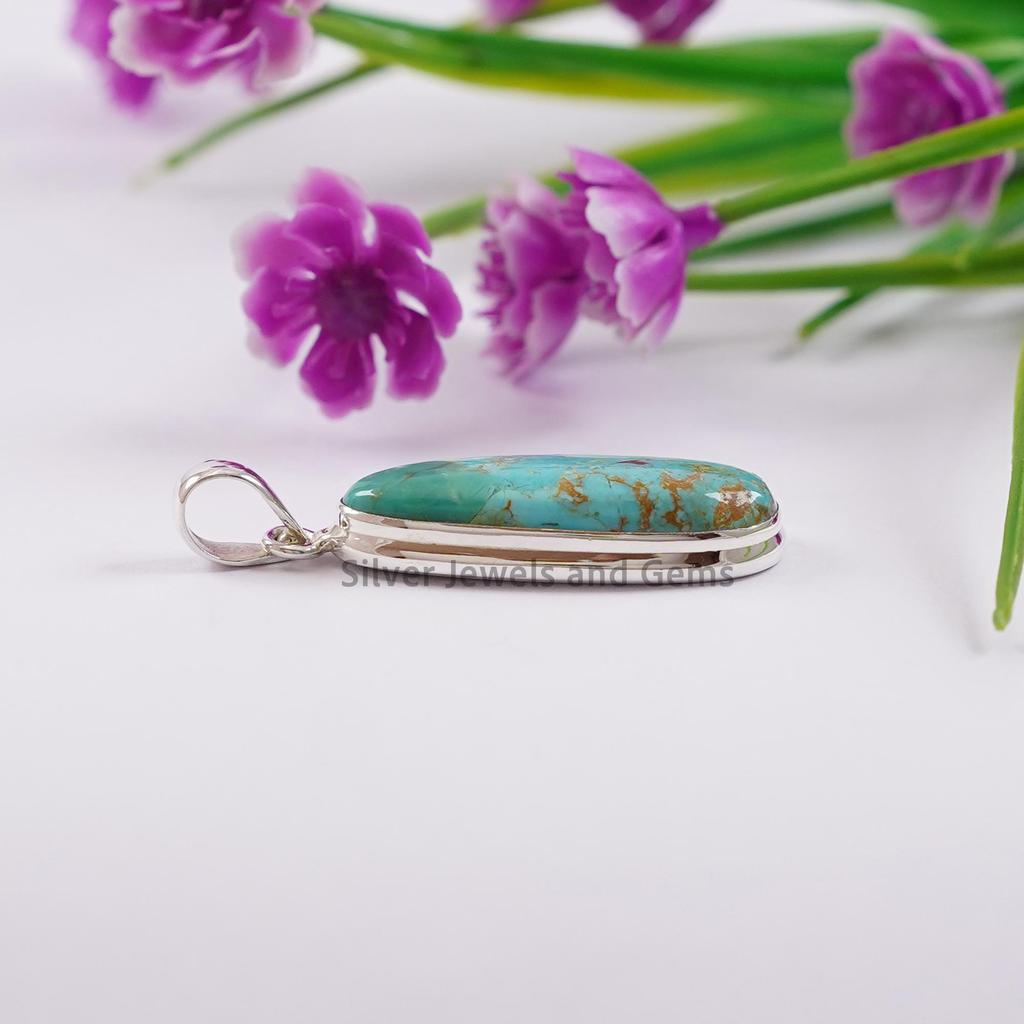 Fancy Arizona Turquoise Pendant, Handmade Pendant, Kingman Turquoise Jewelry, 925 Sterling Silver Pendant, Birthday Pendant, Gift for Mother