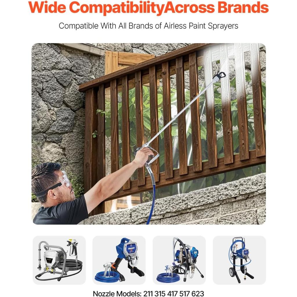 Airless Paint Spray Gun and Hose Kit, 3600PSI High Pressure Paint Sprayer Hose Set with 5 Tips, 211, 315, 417, 517, 623, Swivel Joint Airless Spray