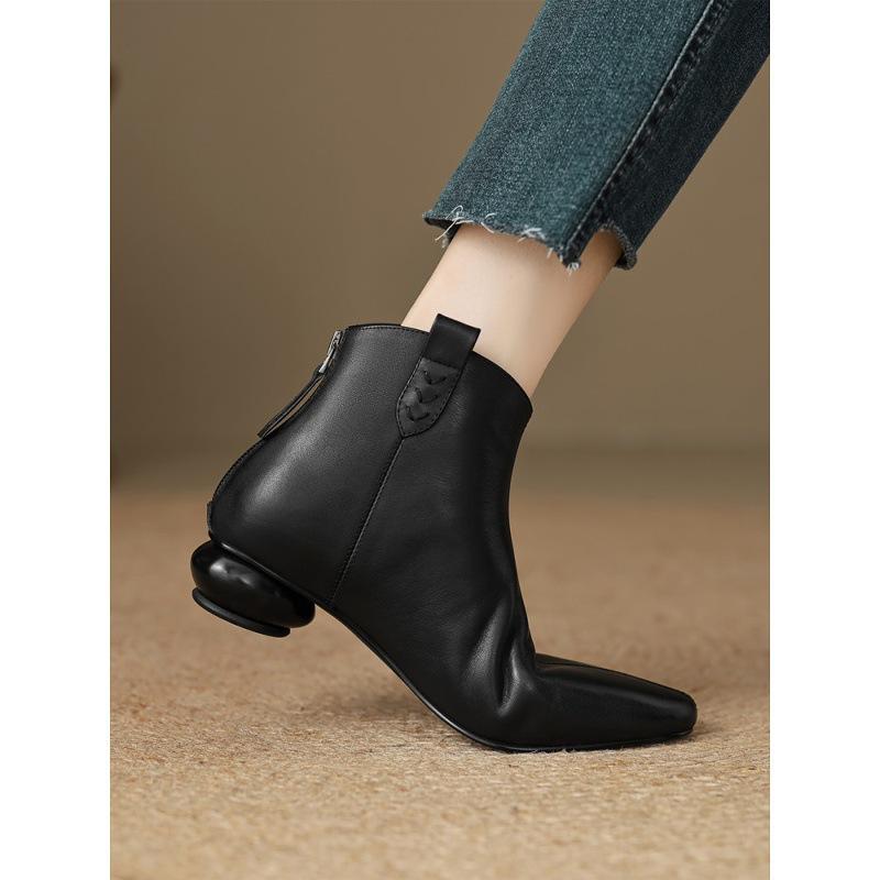 Small Pointed Ankle Bare Boots After Autumn And Winter Zipper Thick Heel Medium Heel Short Boots Versatile Huge Soft Single Boots Women
