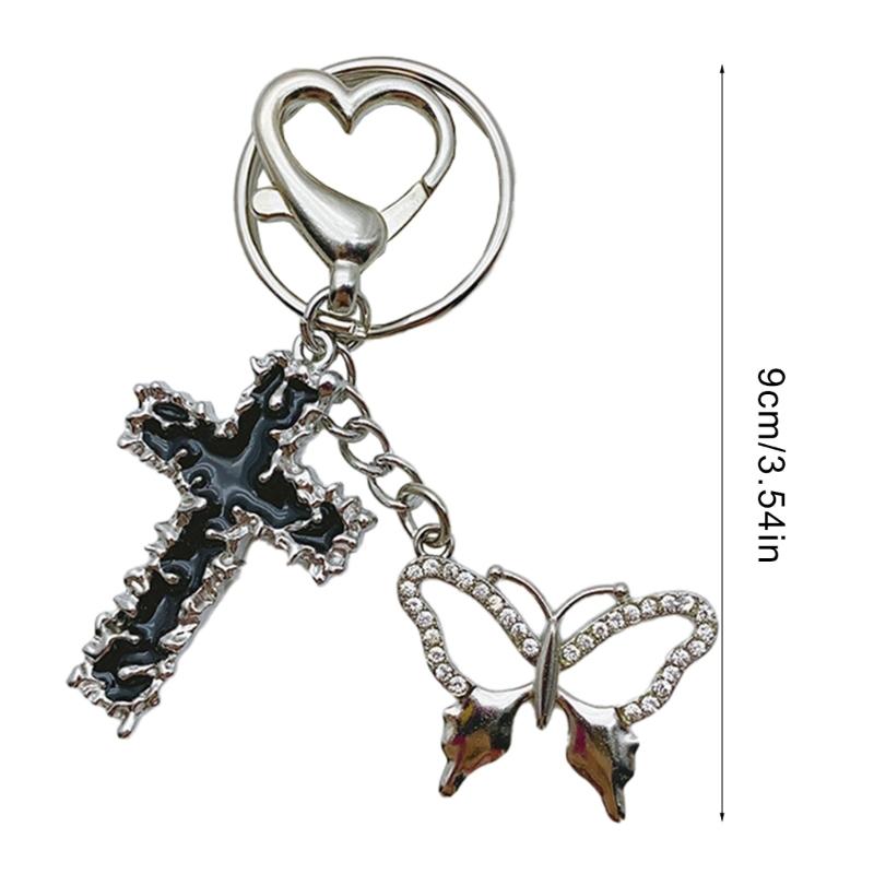 Thorn Crucifix Keychain for Women Stylish Butterfly Keyrings for Fashion Lovers