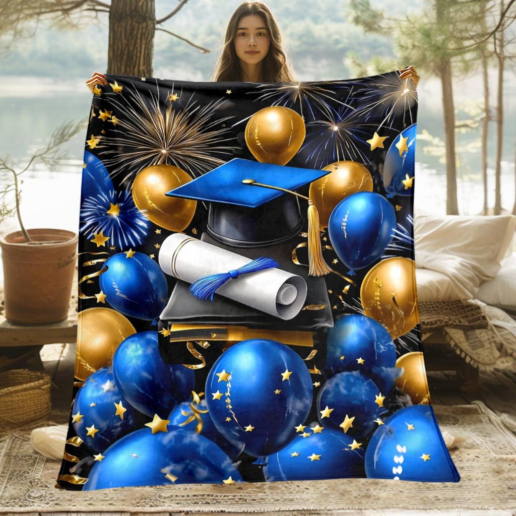 1pc Graduation Cap Balloons in a 2D Flat Design, This Portable Blanket Is Lightweight And Perfect for Use on Sofas, During Travel, Camping,