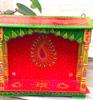Handmade Painted Wood Mandir: Embossed Hindu Home Altar