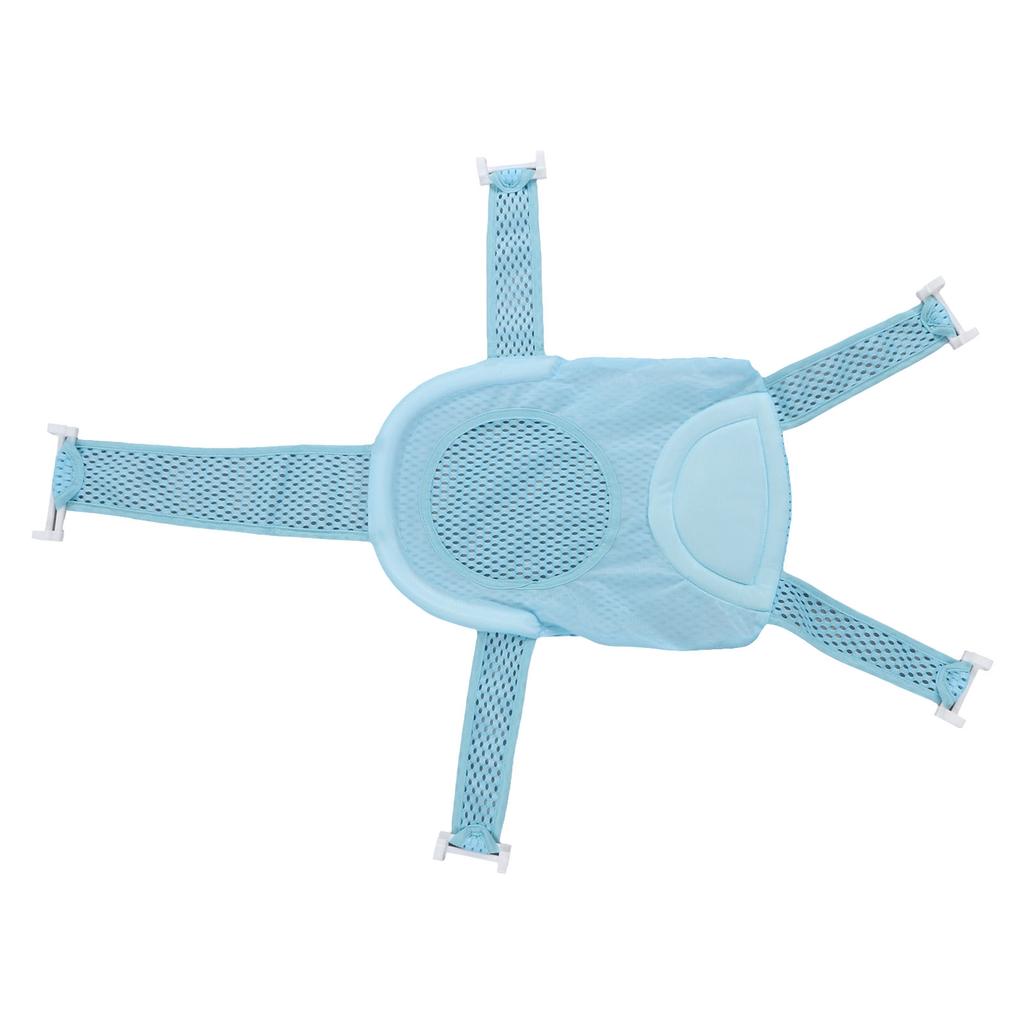 Five Corner Bath Seat Support Net Skid Proof Adjustable Universal Breathable Mesh Soft Headrest Baby Bath Net for Infant Blue