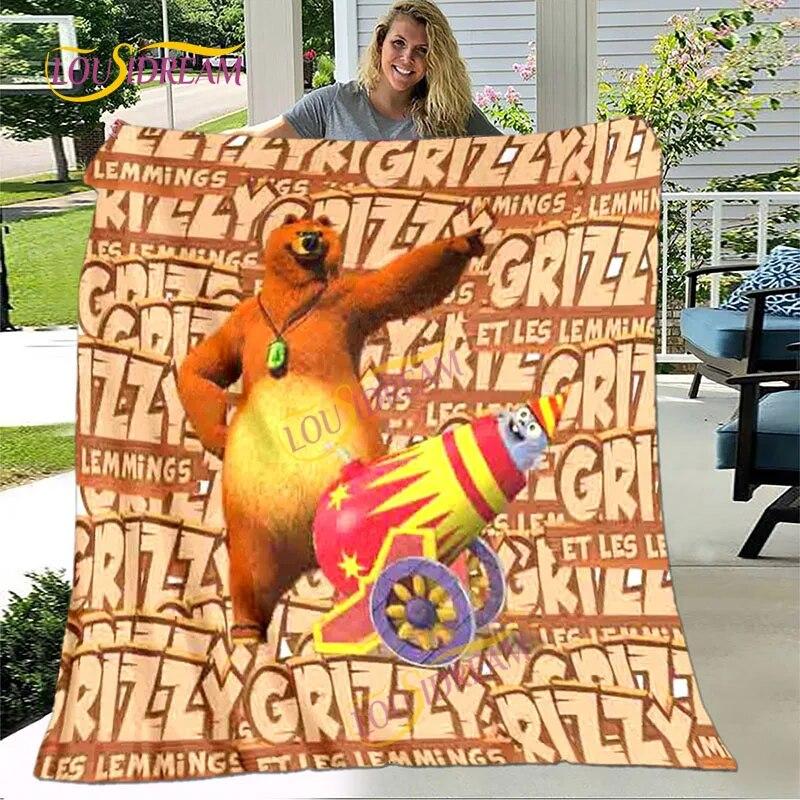 

Мультяшный 3D-принт с французским мультяшным фланелевым модным одеялом «Гриззи и лемминги» Одеяло для детей и взрослых Одеяло для домашнего офиса. 130 x 150 cm