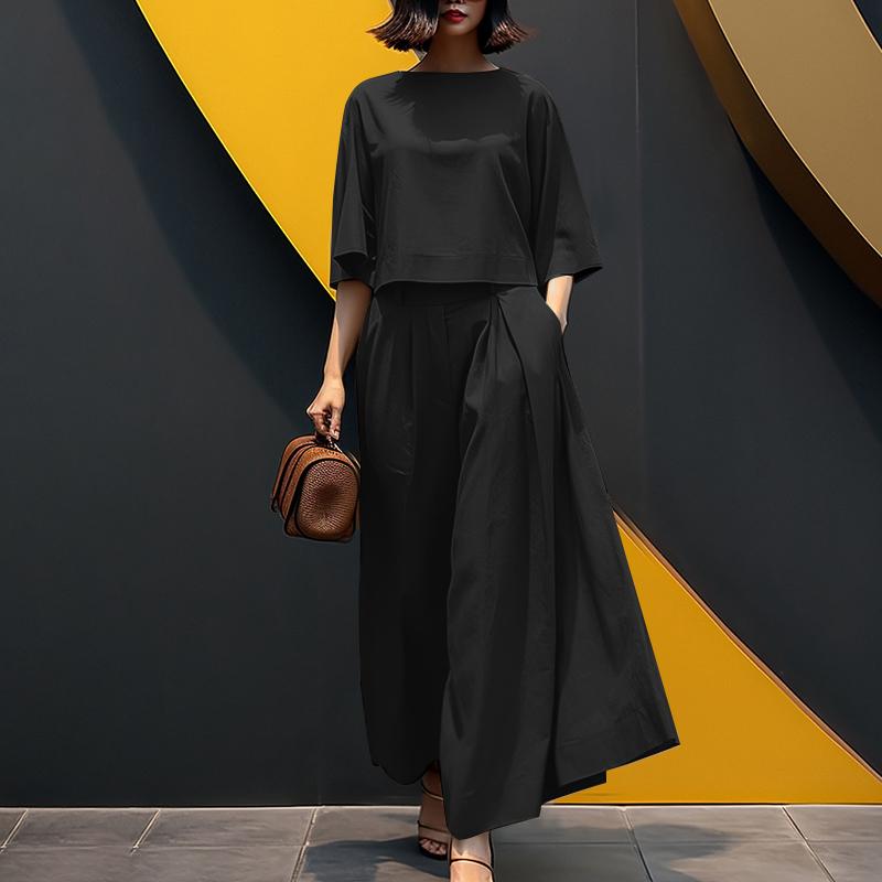 Women 3/4 Sleeve Blouse and Wide Leg Trousers Casual Two Piece Sets