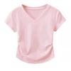 Women's Summer Slimming Pleated V-Neck Cropped T-Shirt, Pure Cotton, Short-Sleeved, Trendy 2026.
