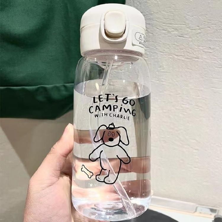Portable Drop Resistant Hand Cup Water Bottles Clear Plastic Water Bottle with Straw Cartoon Water Cup for Gym School