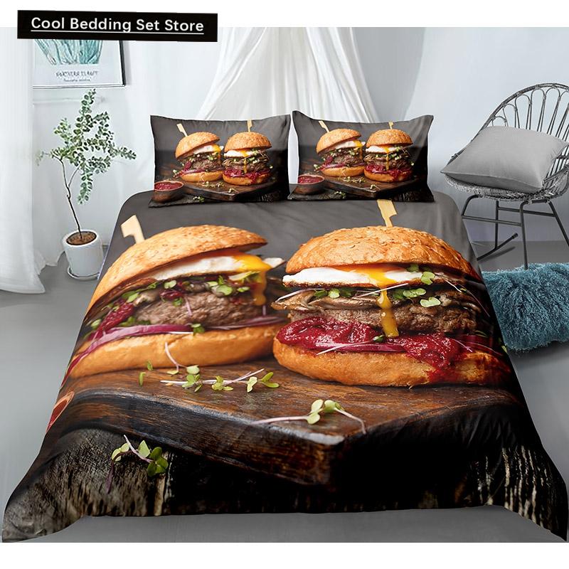 Essen Rindfleisch Bettwäsche Set 3D Frisches Fleisch Bettbezug King/Queen Größe Köstliche Meeresfrüchte Sashimi Hähnchenschenkel Steak Realistischer Bettdeckenbezug