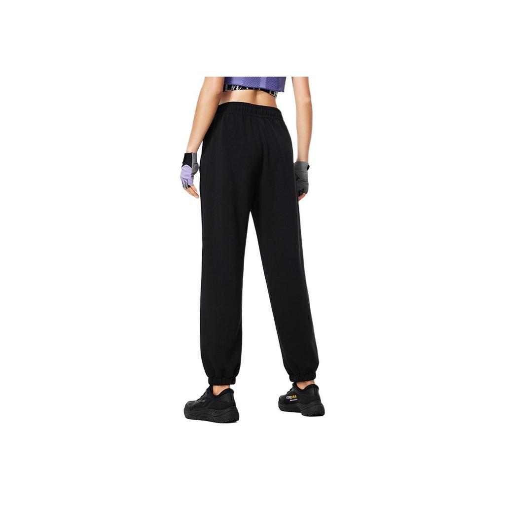 Li Ning Fitness Series Solid Color Casual Loose Breathable Knitted Sports Pants Women bottoms Black AKLU134-4