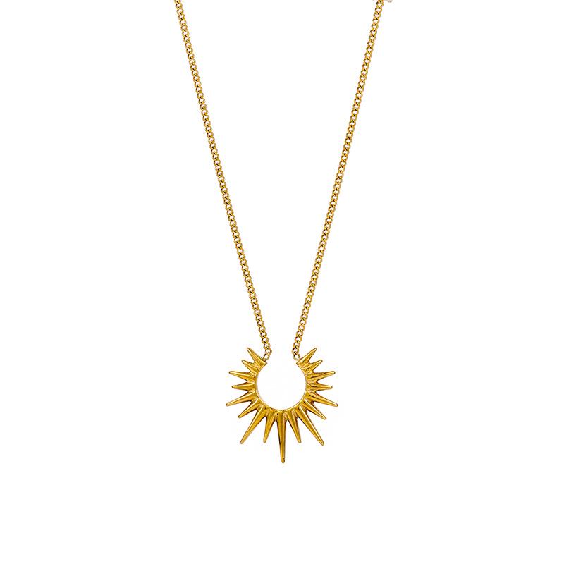 Retro Sunflower U-Shaped Horseshoe Necklace, 18K Gold-Plated Stainless Steel Clavicle Chain