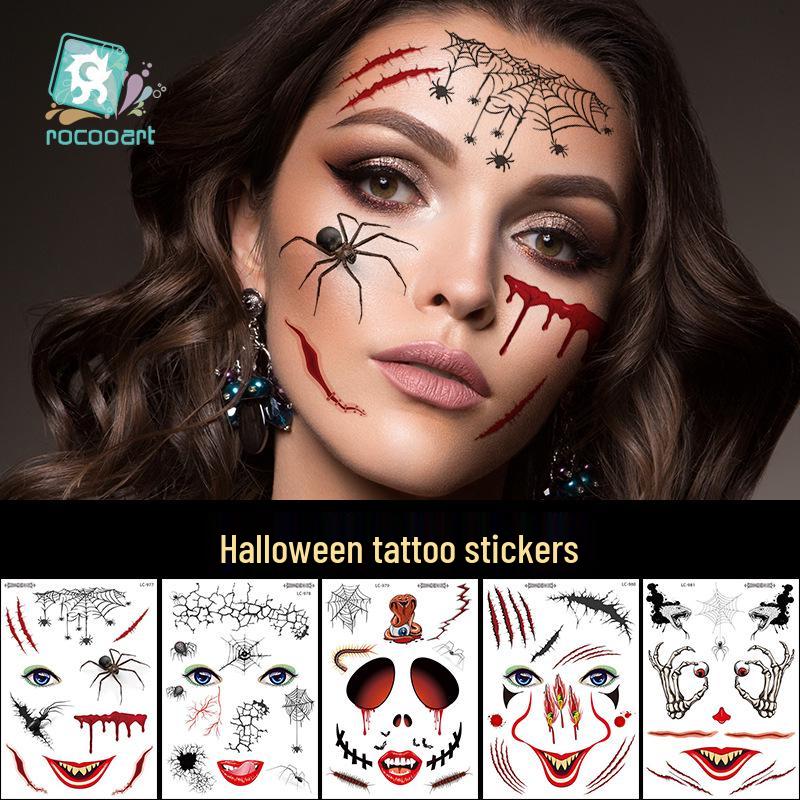European & American Style Halloween Horror Face Tattoo Stickers for Masquerade Parties