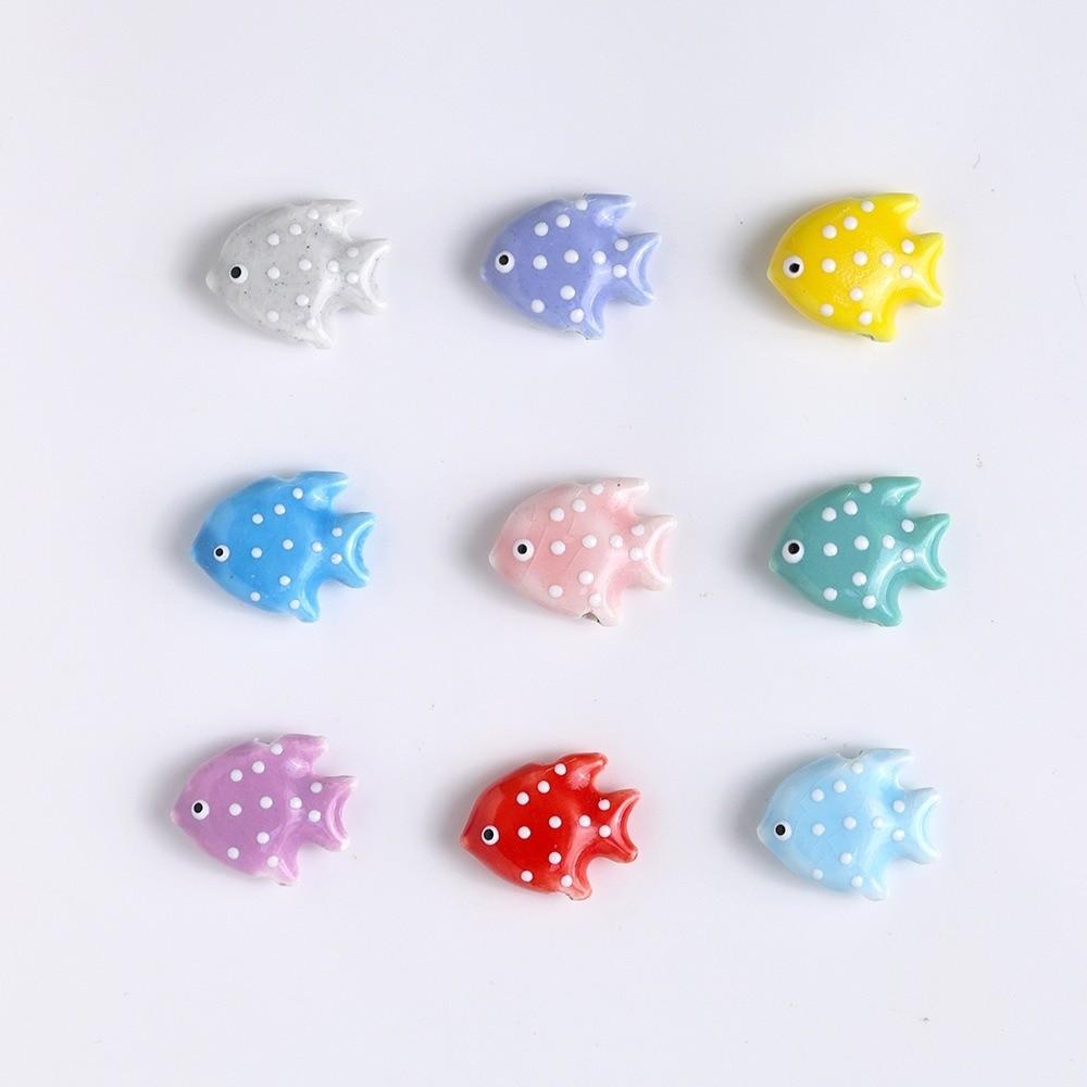 Kawaii Fish Ceramic Beads Colorful Wave Point DIY Jewelry Making Craft Straight Hole Double-sided Spacer Beads Necklace Earring