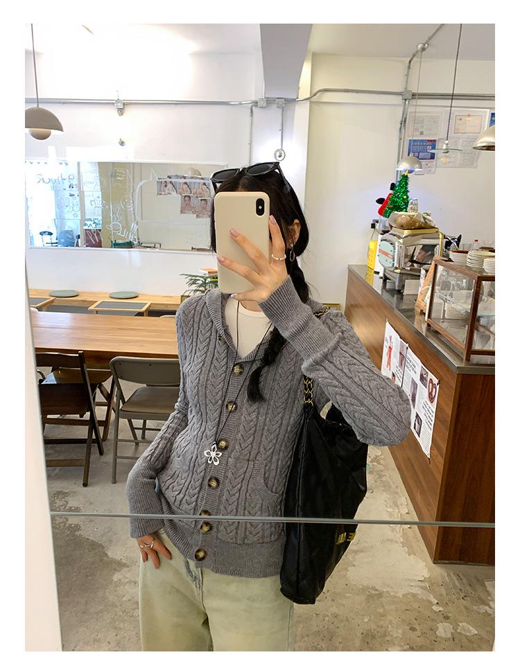 Navy Blue Fluffy Hooded Cable Knit Cardigan for Women – 2026 Autumn Collection