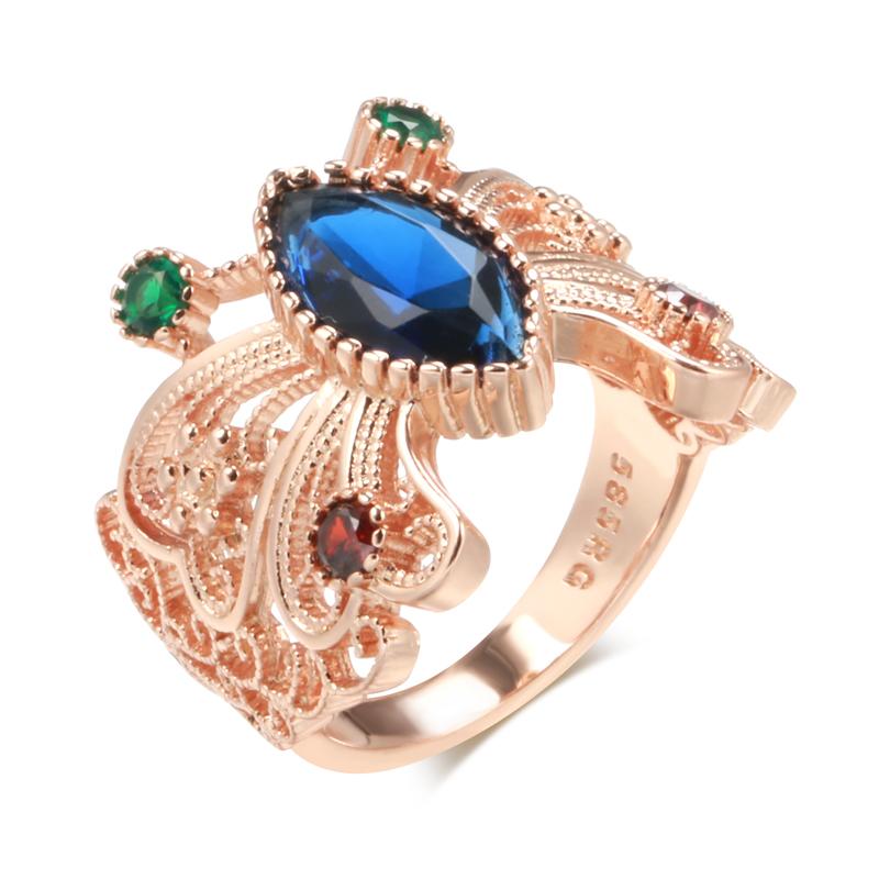 Schmetterlingsring für Damen Roségoldfarbe Blauer Natürlicher Zirkon Kristall Geschenk Vintage Hochzeits Schmuck 10 beige