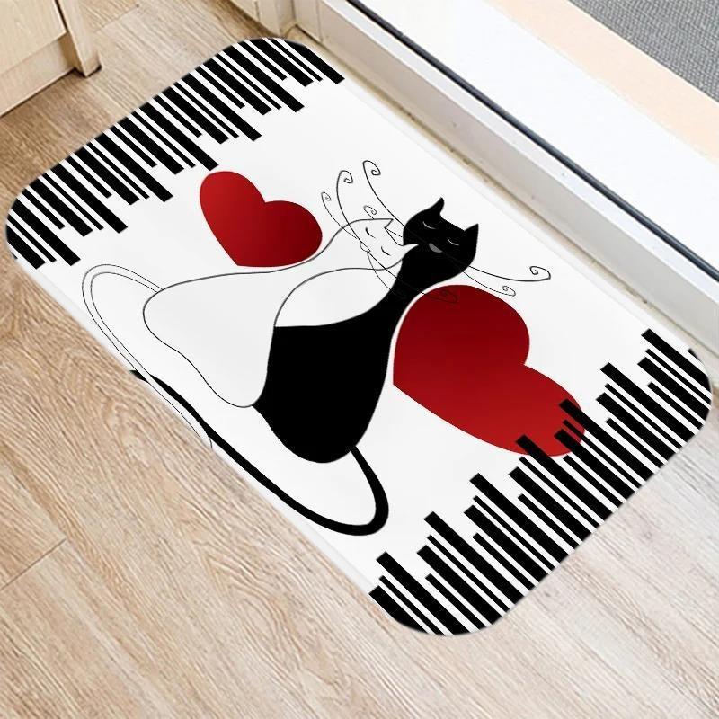 Cute Cartoon Cat Faces Carpet Black White Kawaii Minimalist Home Decoration Rug Kitchen Balcony Living Room Non-slip Floor Mat