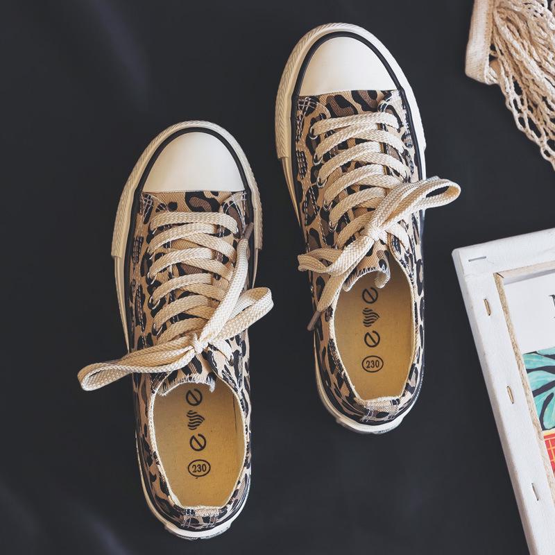 2019 Spring Women's Leopard Print High-Top Canvas Sneakers - Korean Style Harajuku Ulzzang
