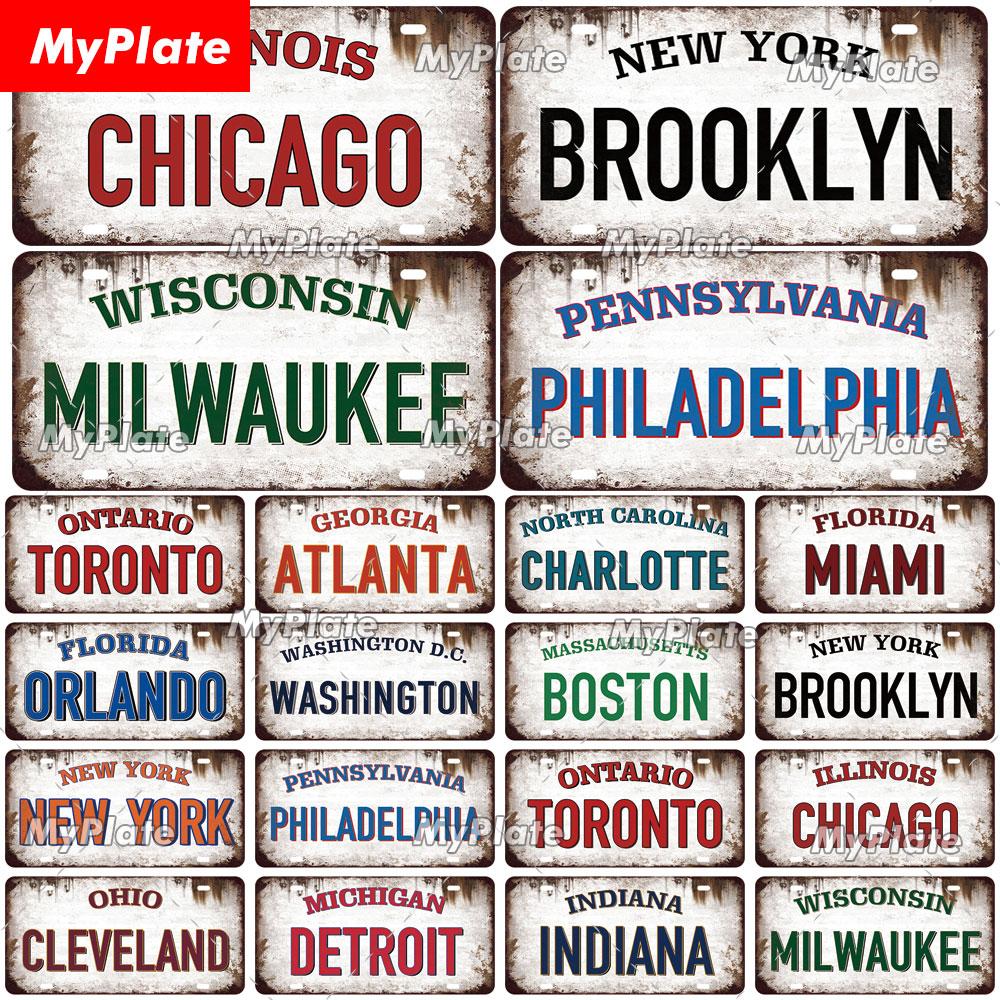 

[MyPlate] Винтаж США ВОСТОК Города Лицензионная пластина Металлическая вывеска Оловянная вывеска Плакат Доска Декор Бар Паб Клуб Домашнее украшение стены Искусство