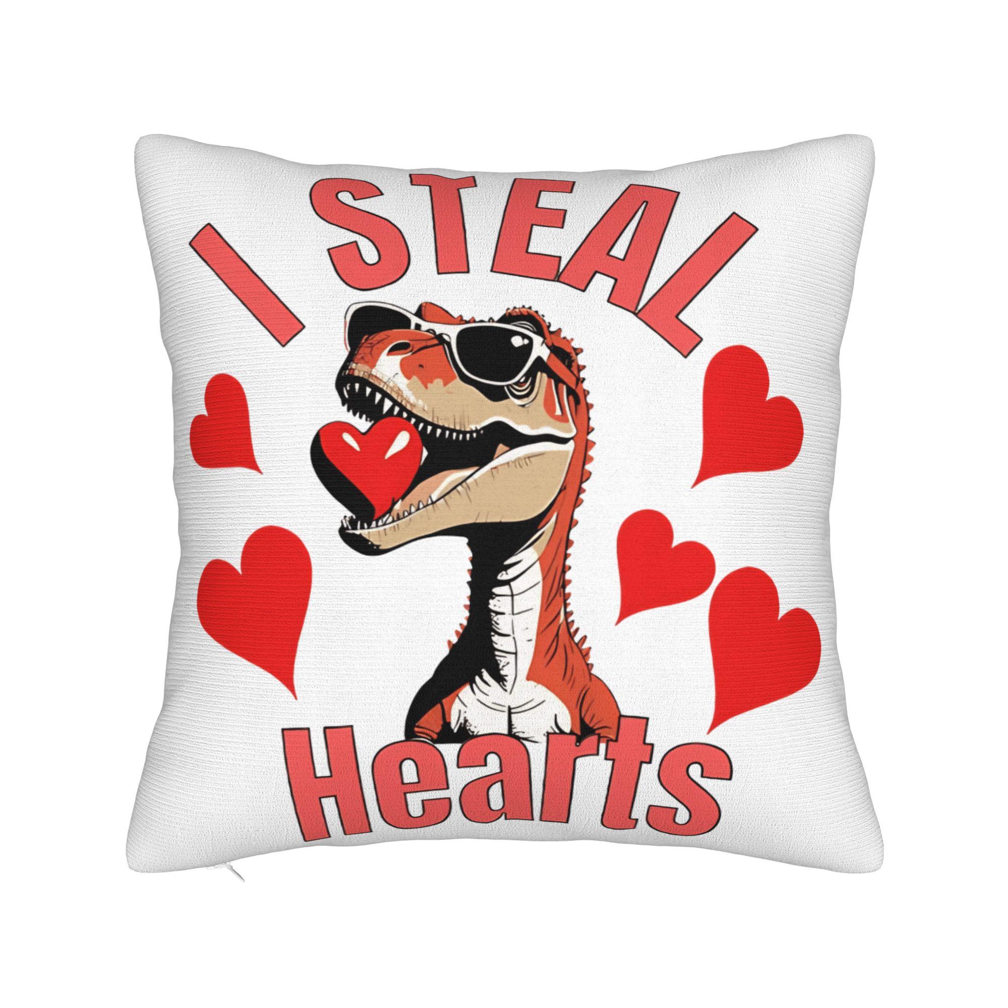 I Steal Hearts Trex Dino Pillowcases Cute Funny Pillow Case For Living Room Chair Square Pillow Cover Peach skin 18*18(CM)-1Pcs