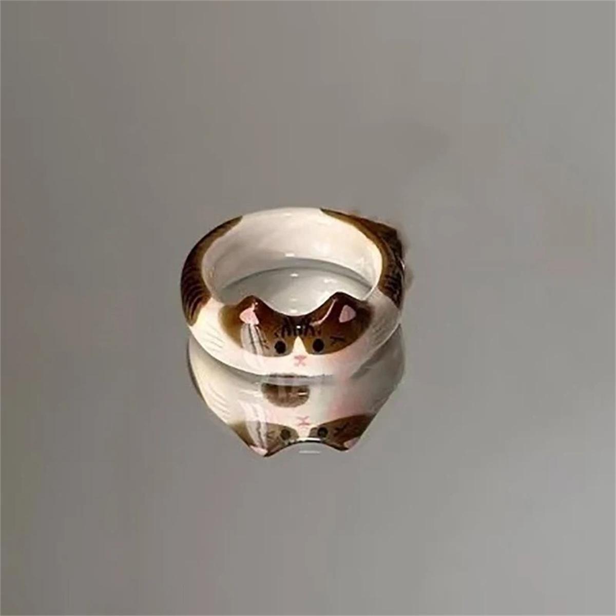 

2026 New Mini Fashionable and Creative Cartoon Cute Cat Exquisite Enamel Women s Ring Trend Valentine s Day New Year Gift Size 7