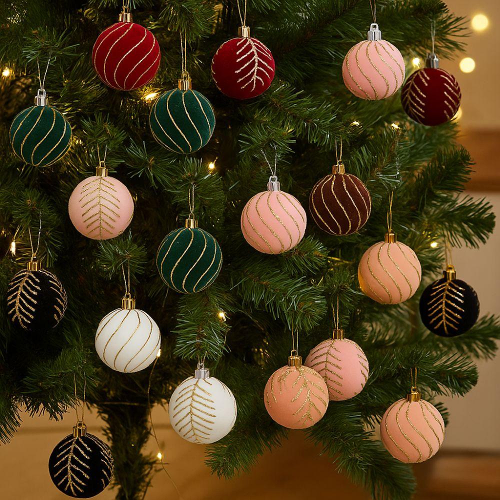 6cm Christmas Balls Set Flocking Xmas Tree Pendants Christmas Spheres Pendant  Party Favors