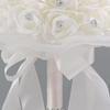 White PE Rose Bridal Bouquet, Artificial Hand Flower with Heart Rhinestone, Satin Ribbon, Bride Wedding Photography Prop