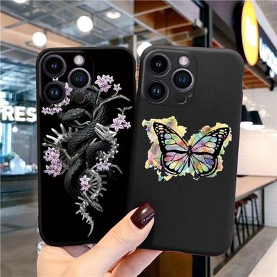 Marble Flower Patterned Soft Black Silicone Phone Case For iPhone 11 12 13 14 15 Pro Mini X XR SE 7 8 6 Plus XS Max Camera Shockproof Protective Cover