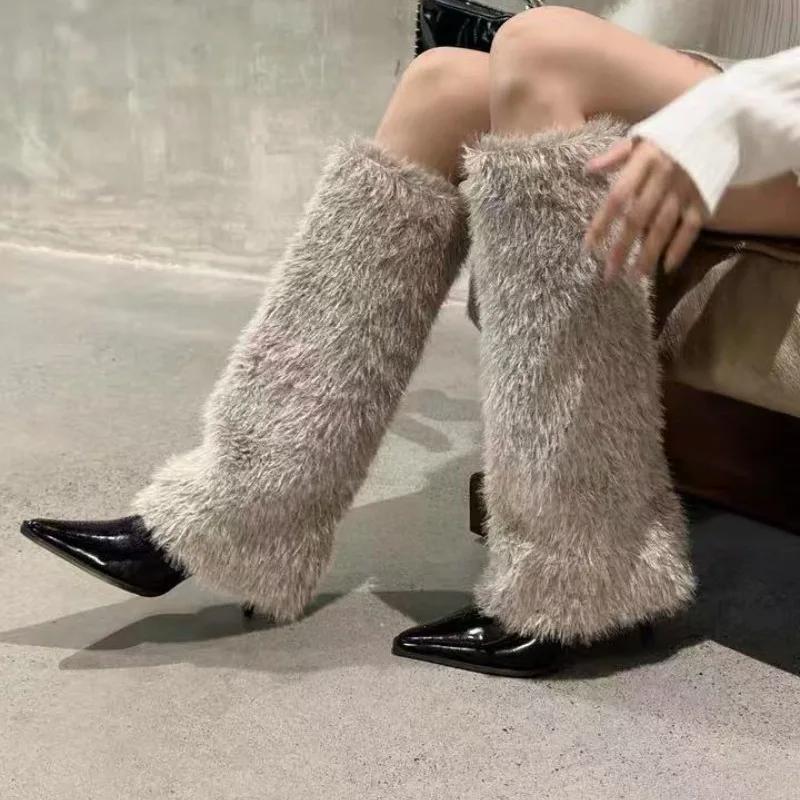 Elegant Pointed Toe Women High Heels Long Boots Designer Classical Suede Shoes 2025 Winter New Brand Pumps Cozy Knee Boots Mujer