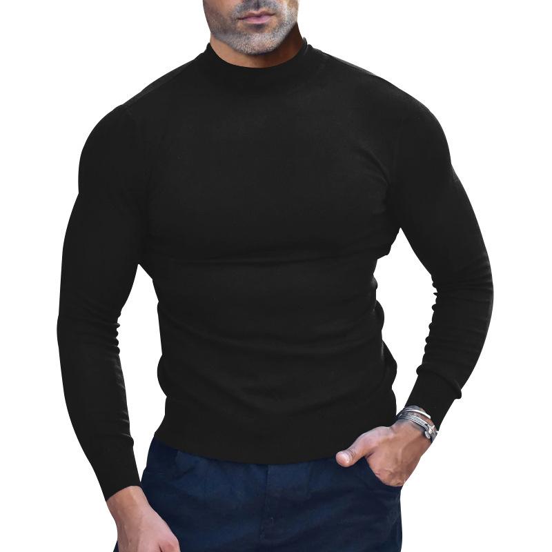 

European and American Men s Clothing Autumn and Winter German Velvet Solid Color Long-sleeved T-shirt Men s Bottoming Shirt Close-fitting XXXL чорний