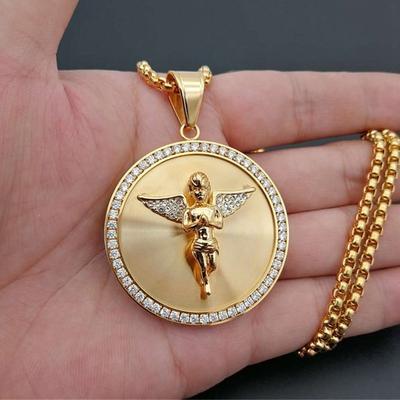 Hip Hop Andělská křídla Přívěsek Náhrdelník pro Ženy Muže Kulatý Náhrdelník Bling Šperky