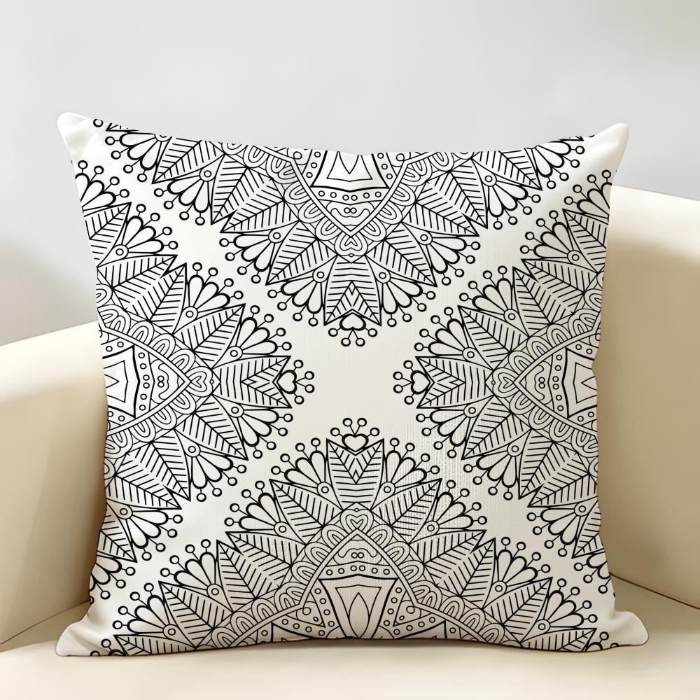 Gray Blend Pattern Cushion Cover Natural Linen Organic Fabric Double-Sided Printing Breathable Perfect For Home Decor