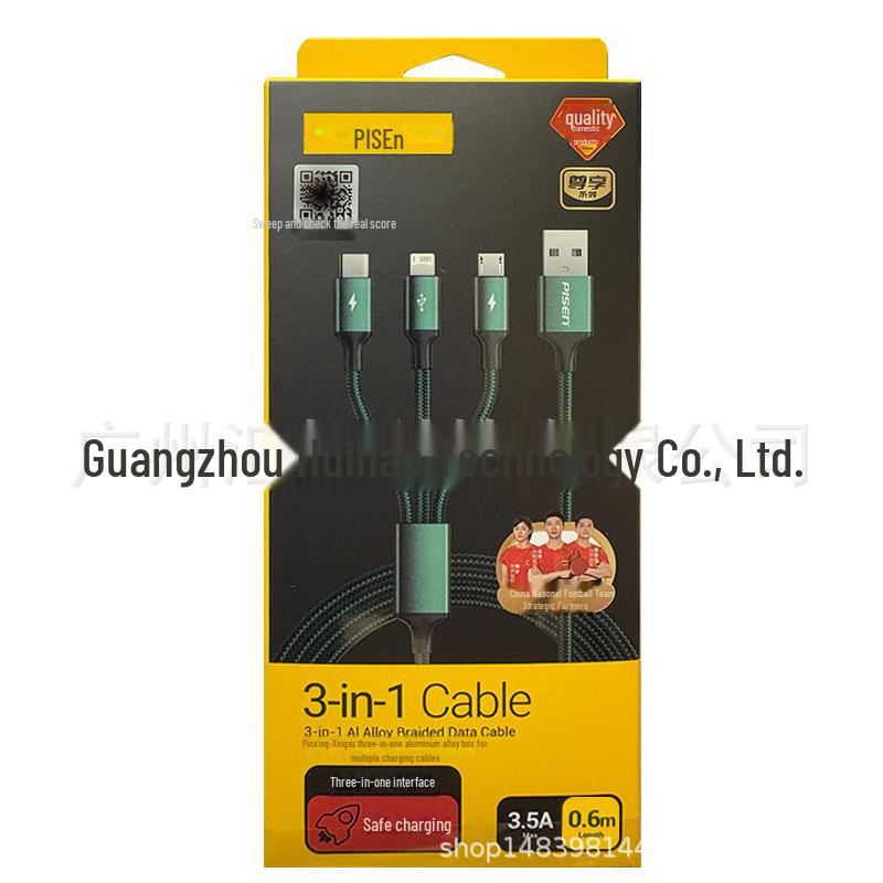 PISEN Aluminum Alloy 3-in-1 Braided Data Cable for Apple, Android, Type-C Devices