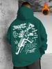 Tactical Gun Sketch Gothic Font Combined Print Men Hip Hop Sports Hoodie Street Weapon Graffiti Back Graphic Loose Casual Sweatshirt