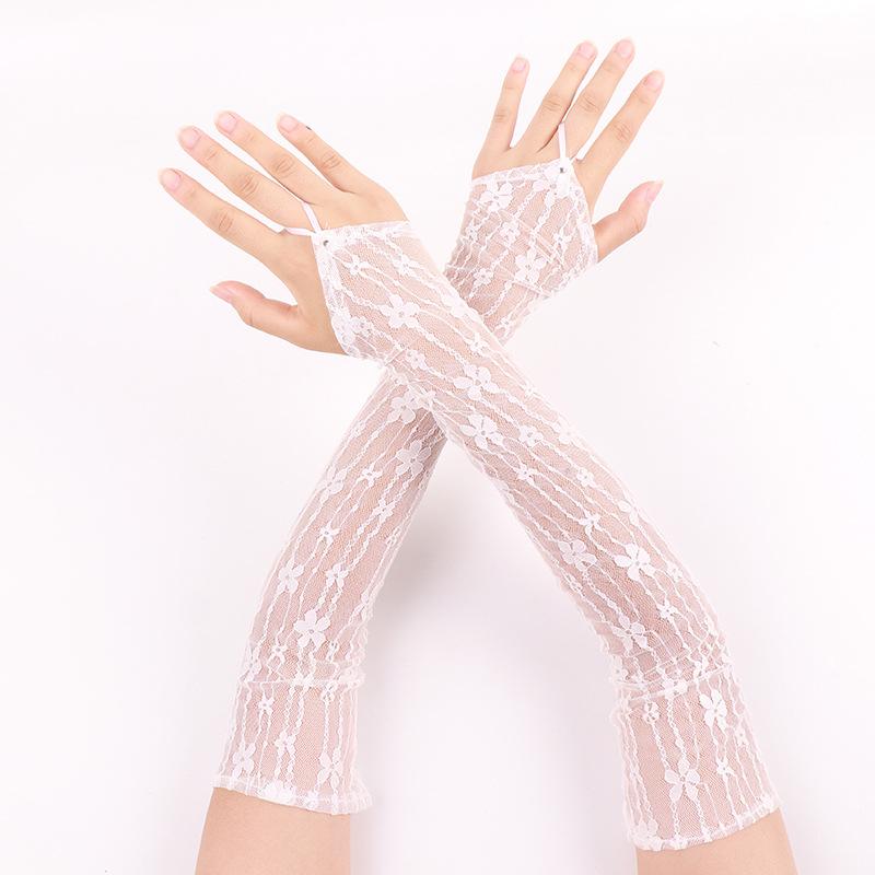 Elegant Long Lace Sexy Hook Finger Gloves Dress Arm Sleeves Floral Fingerless Gloves Wedding Party Costumes Accessories