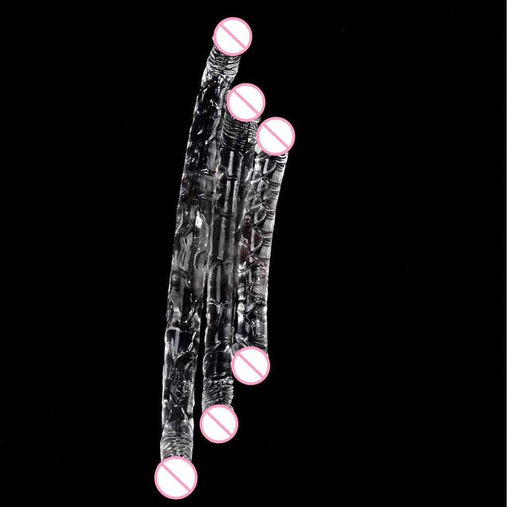 Double-Headed Dragon Penis Butt Plug Lengthened Transparent Female Tonglala Crystal Penis Simulation Masturbation Stick Device Adult Sex Product