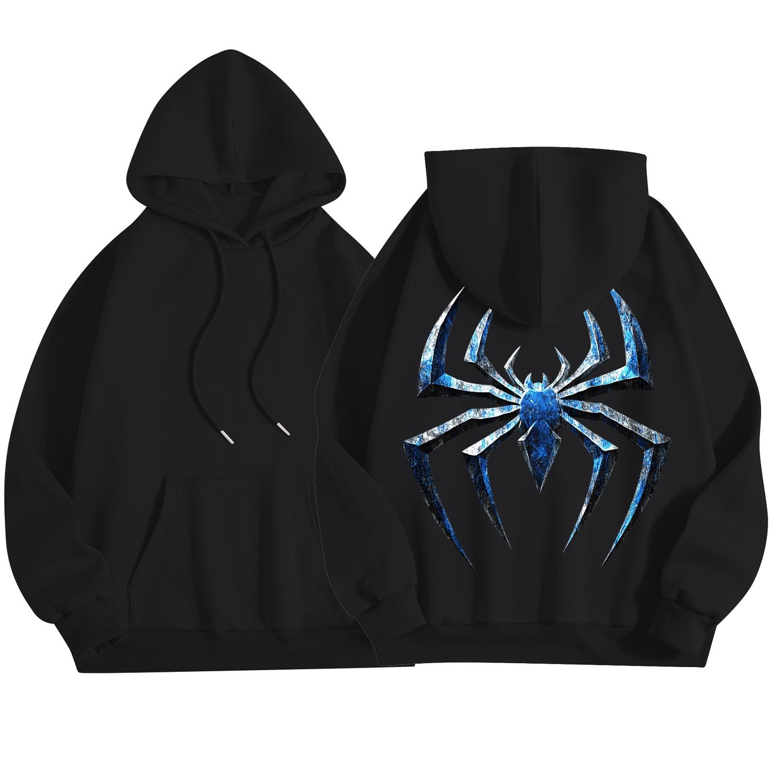 Женский модный легкий свитер с длинными рукавами и карманами с капюшоном с принтом паука — фото 6