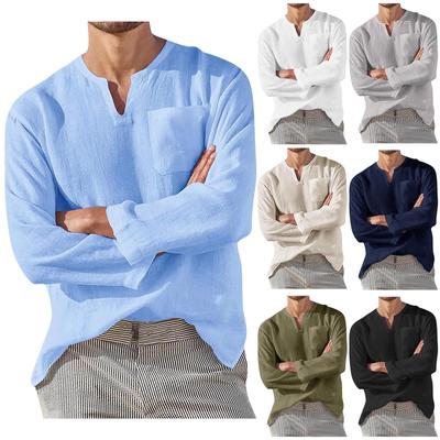 Designer Spring Summer Men's Casual Cotton Linen Solid Color Long Sleeve Shirts Loose Stand Collar Shirts