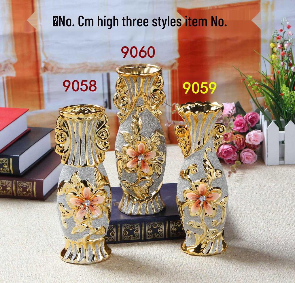 European Ceramic Vase Ornament, Gold Wedding Gift, Living Room Decoration, Soft Home Furnishing