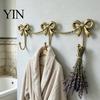 Retro Bedroom Wall Hook Iron Art Bow Triple Hook, Mounted Decorative Hanger, French Hanger Style Gold Metal Organizer for Entryway Bathroom And Three