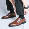 Men Shoes British Fashion Black Brown Patchwork Monk Strap Formal Shoes Man Male Dress Wedding Prom Homecoming Shoes for Men