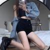 Women's High Waist Black Denim Shorts - Korean Style Trendy Slimming Hot Pants
