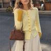 Women's contrasting cuff knitted cardigan crew neck single-breasted slim-fit knitted top autumn and winter casual cardigan sweater