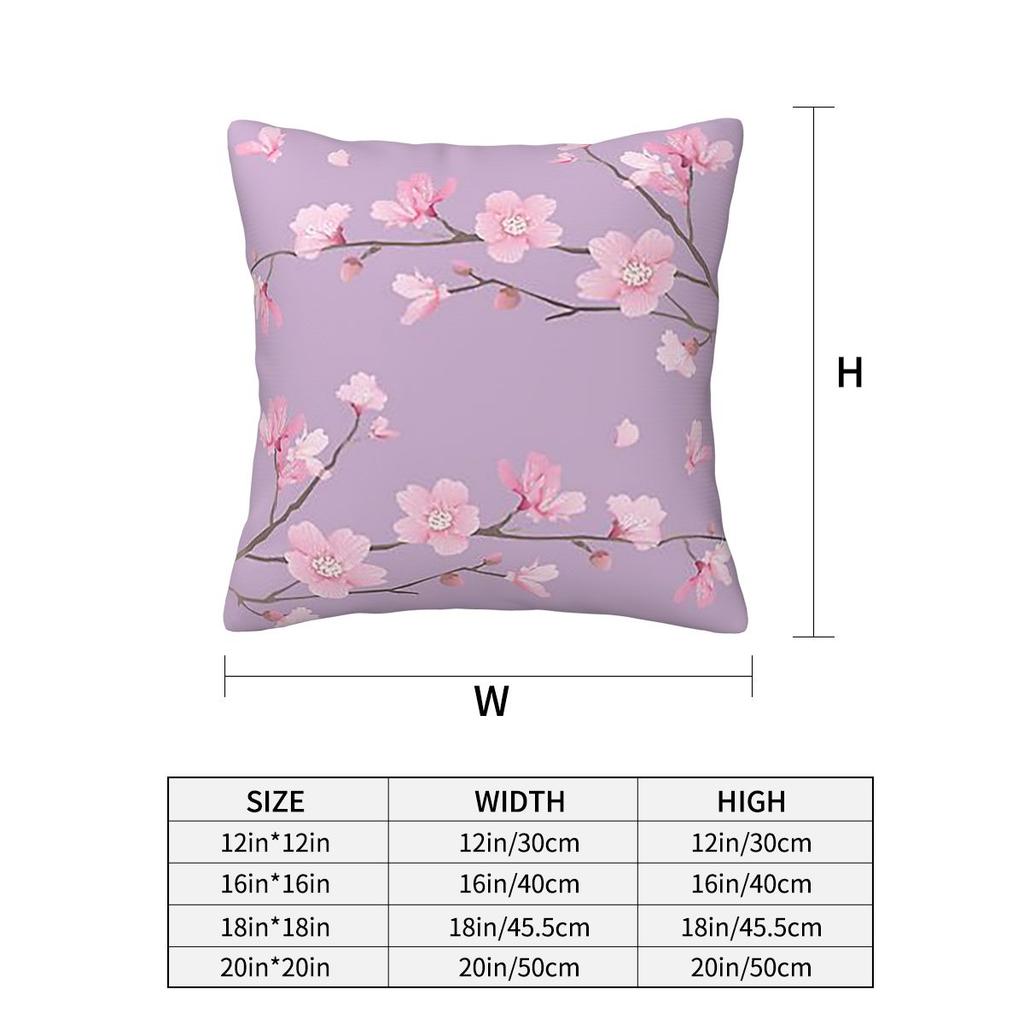 Cherry Blossom Flower Plant - Pastel Purple Square Pillowcase Pillow Cover Cushion Decor Comfort Throw Pillow for Home Bedroom