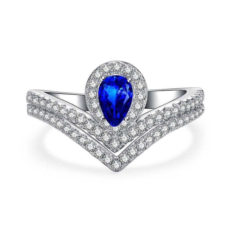 Personalized Blue Sapphire And Emerald Moissanite Ring Fashionable And Adjustable Copper Ring For Women