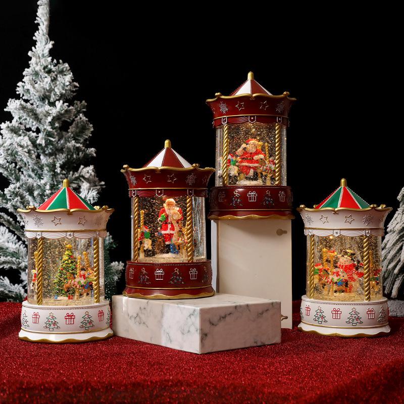 Christmas decorations carousel ornaments with music falling snow glowing water-filled ornaments music box gifts