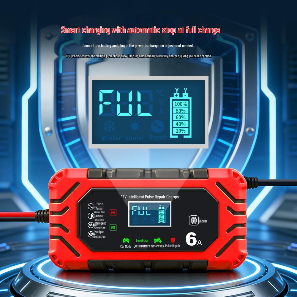 12V 6A Smart Pulse Repair Charger for Car/Motorcycle Lead-Acid Batteries