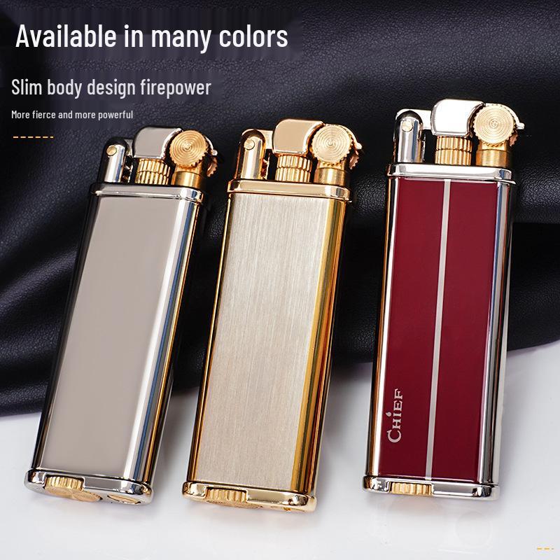 CHIEF Leader 316 Ultra-Thin Slim Metal Windproof Kerosene Lighter with Flint - High-End Men's Gift