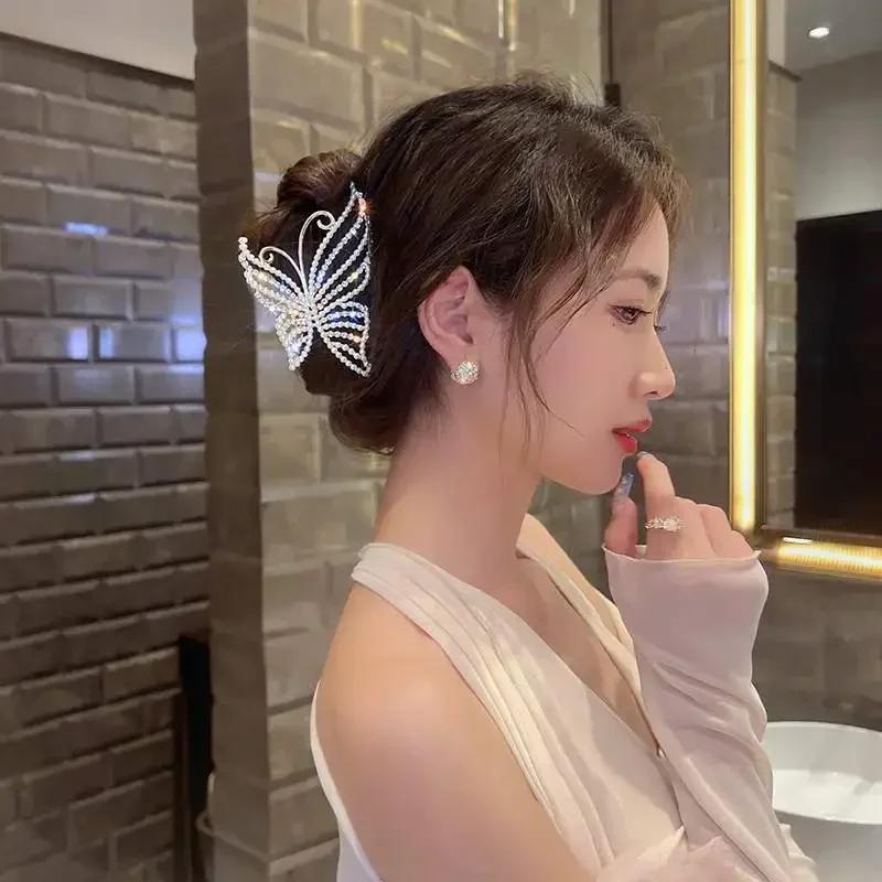 Elegante Strass-Perlen-Schleifenspange für Damen, personalisierte, glänzende und elegante Haaraccessoires, hochwertige koreanische Metallaccessoires