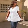 Spring Summer Solid Color Top Fashion Women's Plus Size Short Sleeved T-shirt V-neck Top Women's Clothing