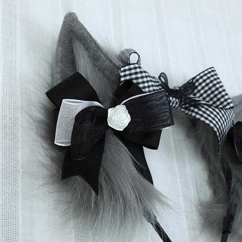 Women Girls Cartoon Animals Ears Shaped Headband Plush Hair Hoop Makeup Photoshoot Bowknot Christmas Party Headpieces