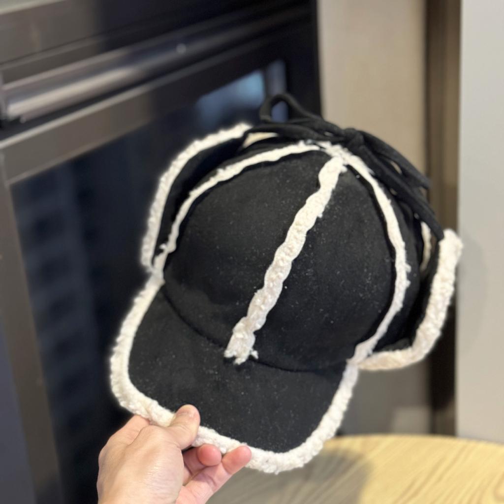 Sherpa Baseball Cap with Ear Flaps Korean Style Drawstring Suede Peak Trapper Inspired Winter Hat